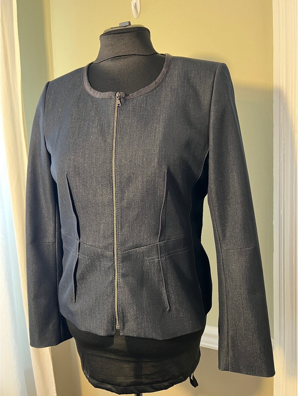 Tahari Navy Blue Zip Front Women's Blazer Jacket